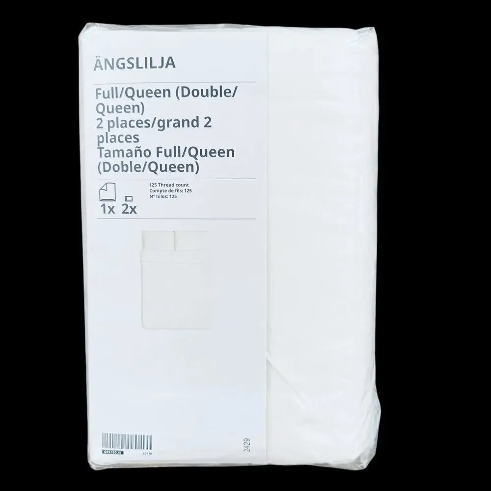 IKEA ANGSLILJA White Cotton Full/Queen Duvet Cover & Pillowcases